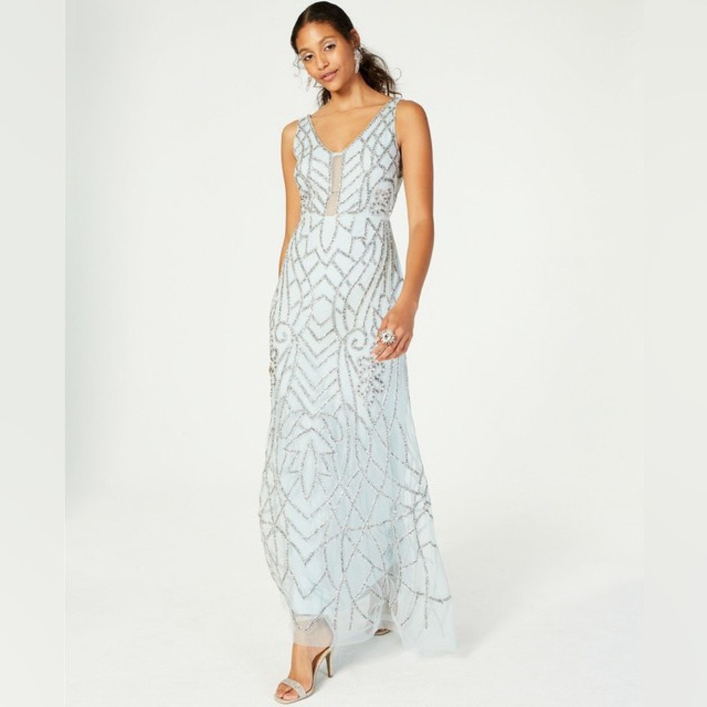 Brand new Adrianna Papell Sky Blue Gown with Silver Accents